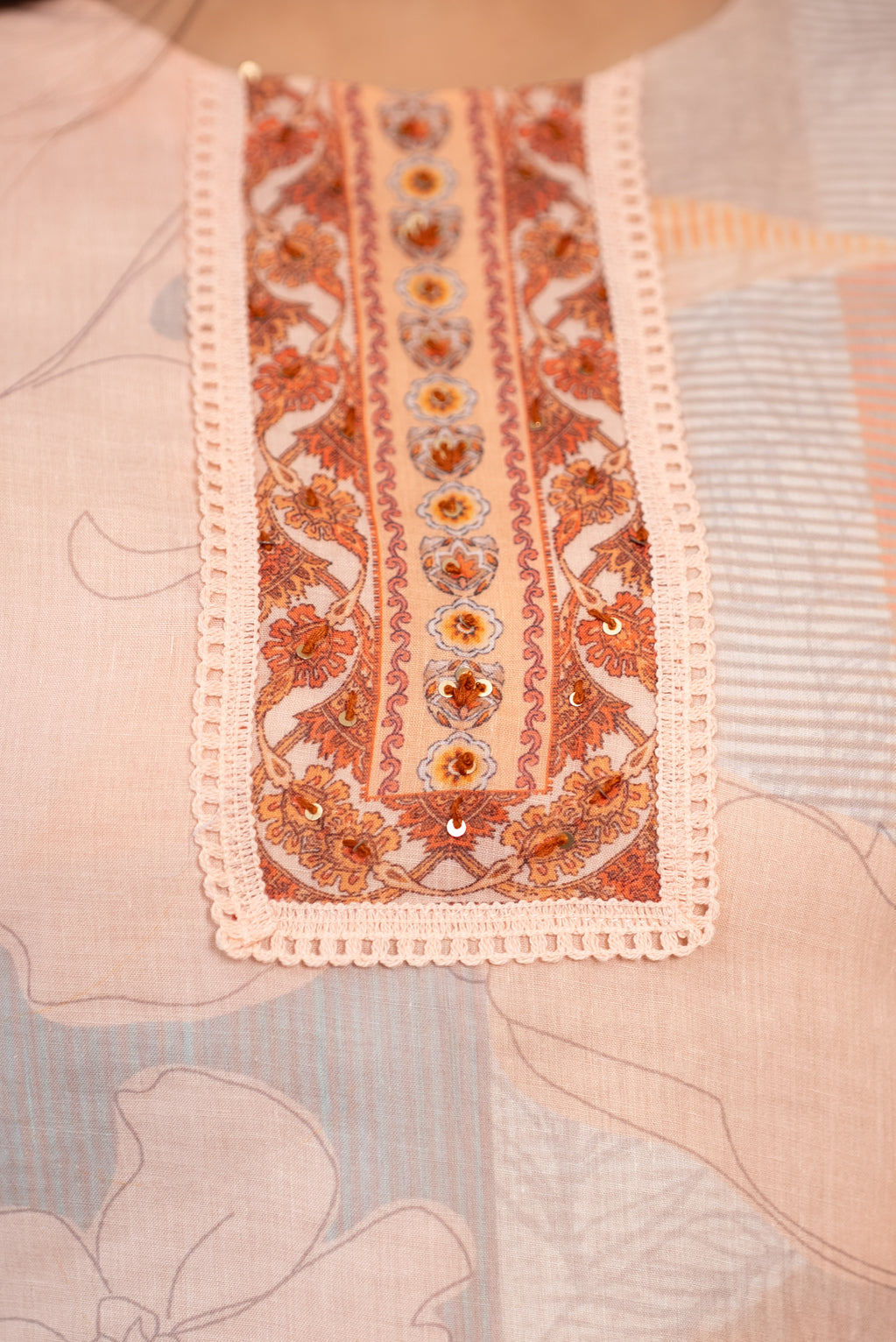 Peach Floral Digital Print Suit Set