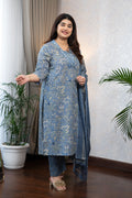 Steel Blue Floral Kurta Set