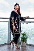 Midnight Blossom Embroidered Suit Set