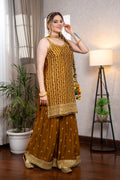 Gold Pearl Drop Sharara Suit Set