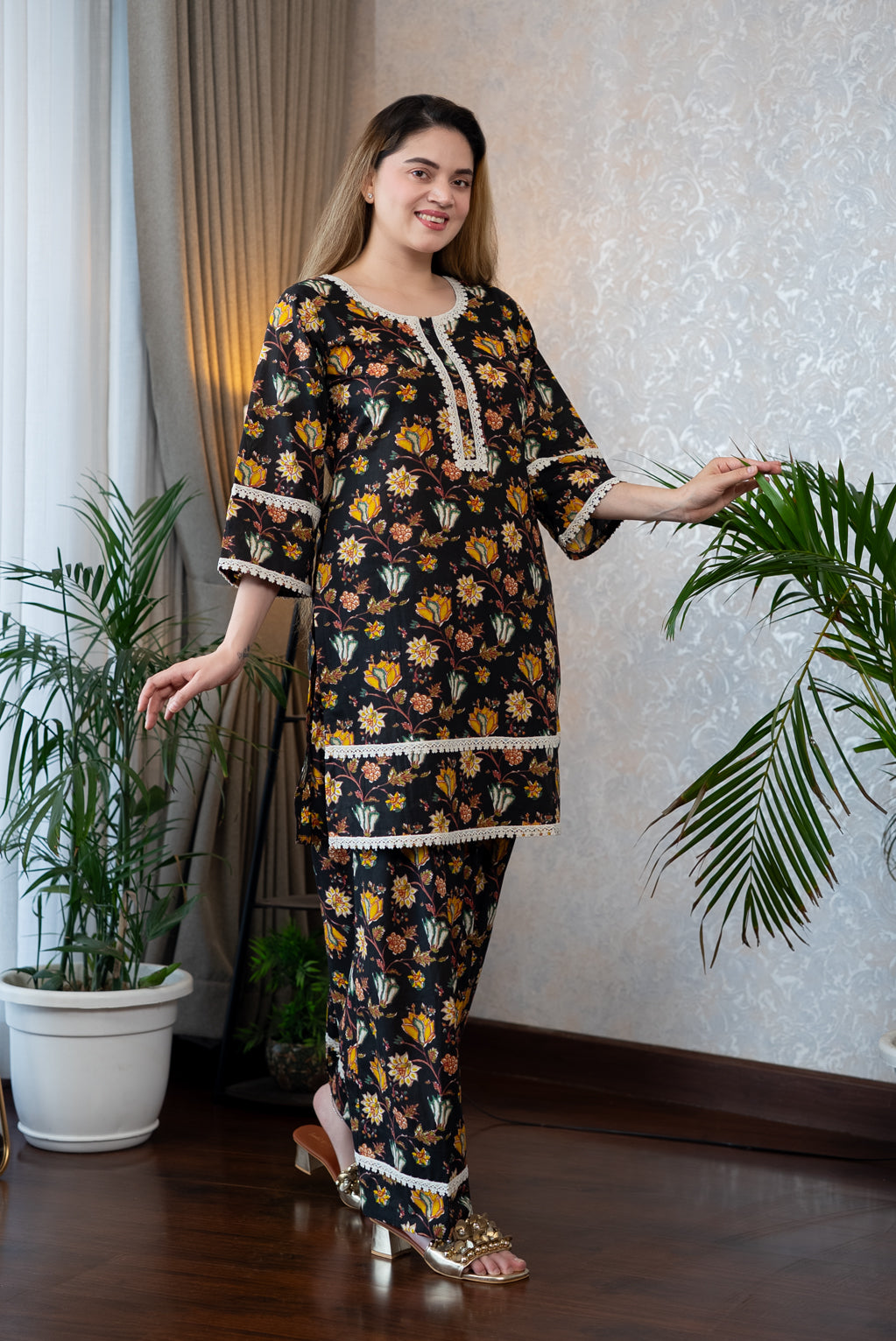 Black Floral Printed Co-ord Set