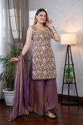 Lilac Embroidered Sharara Suit Set