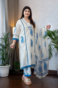 White and Blue Paisley Print Suit Set