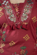 Maroon Floral Mul Cotton Kurta Set