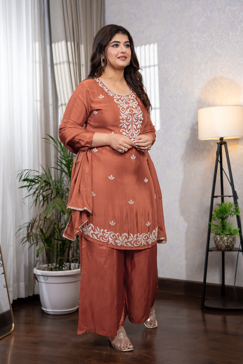 Orange Embroidered Suit Set