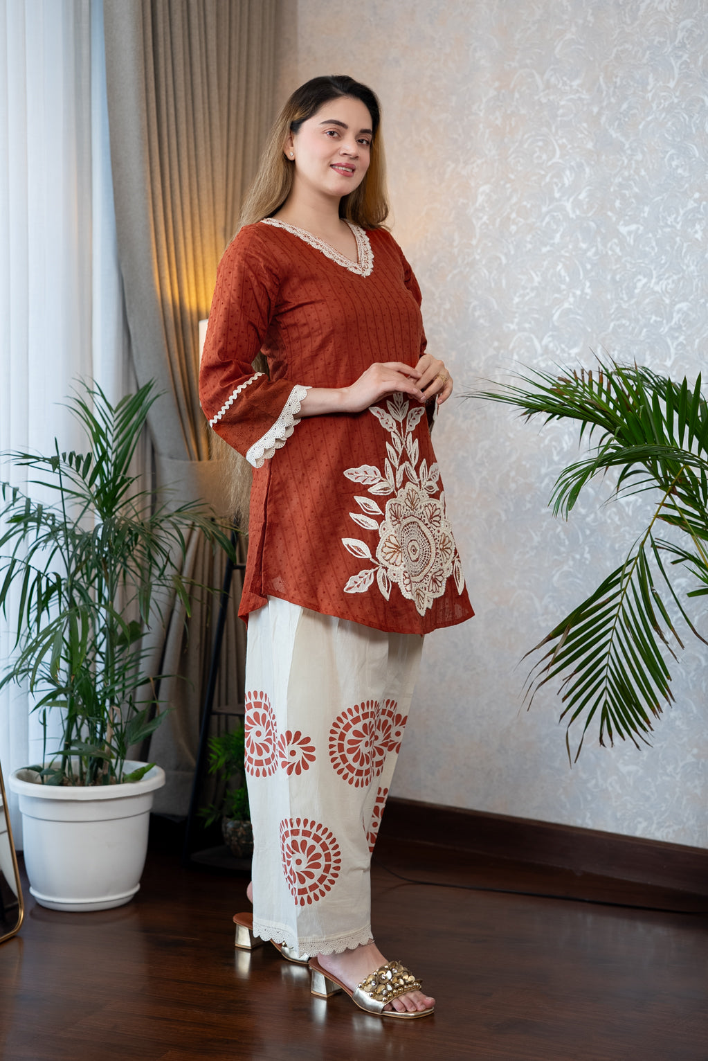 Rust Brown Crochet Co-ord Set