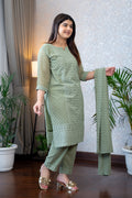 Sage Green Lucknowi Embroidery Suit Set