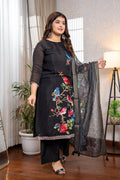 Black Botanical Bird Suit Set