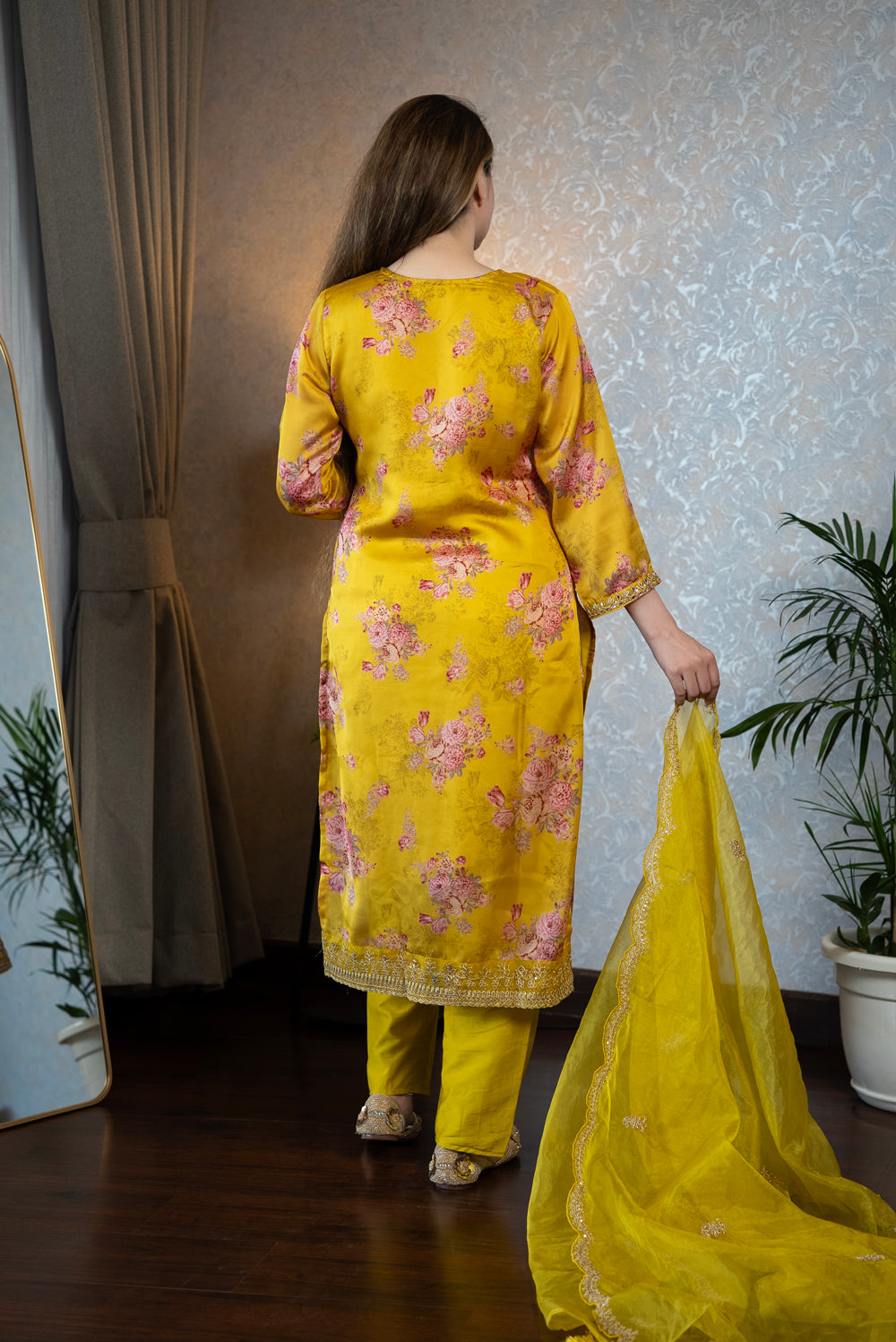 Mustard Crepe Kurta Set