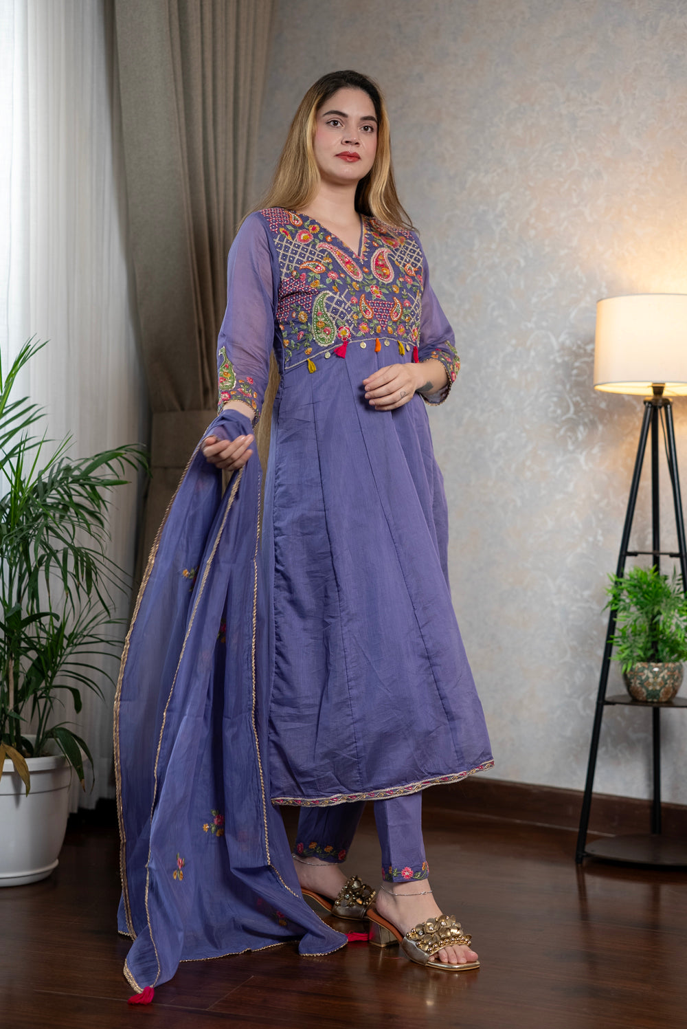 Purple Chanderi Kurta Set