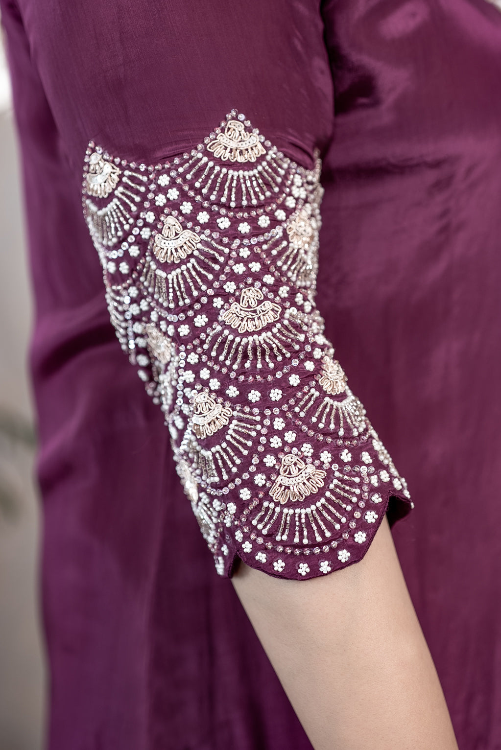 Wine Embroidered Suit Set