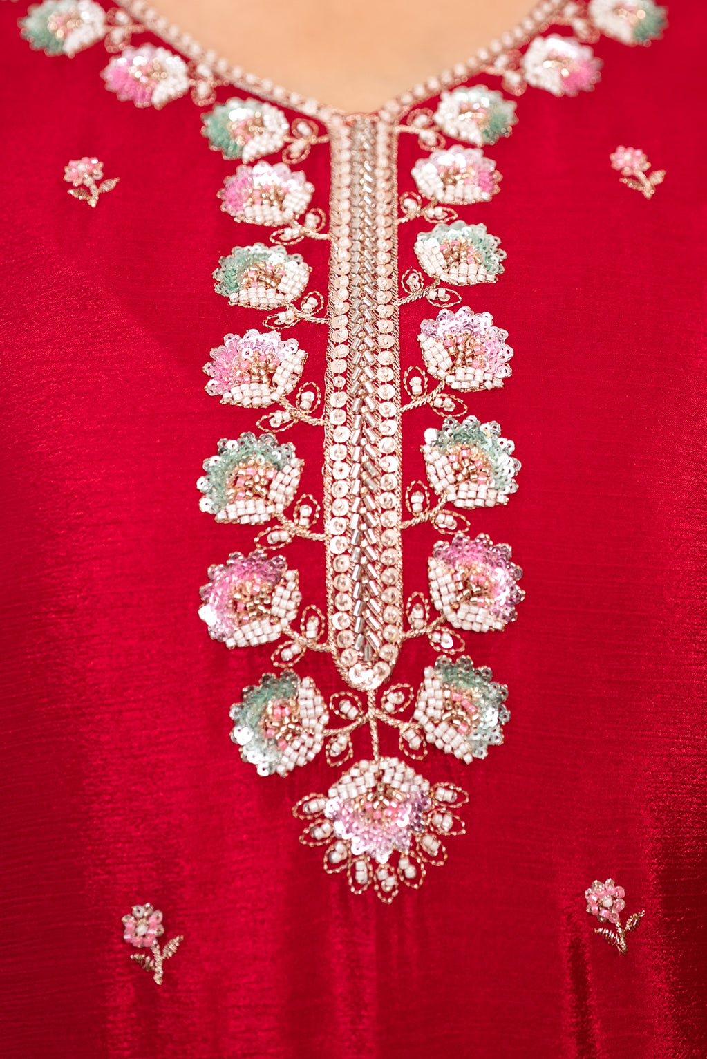 Red Embroidered Sharara Suit Set