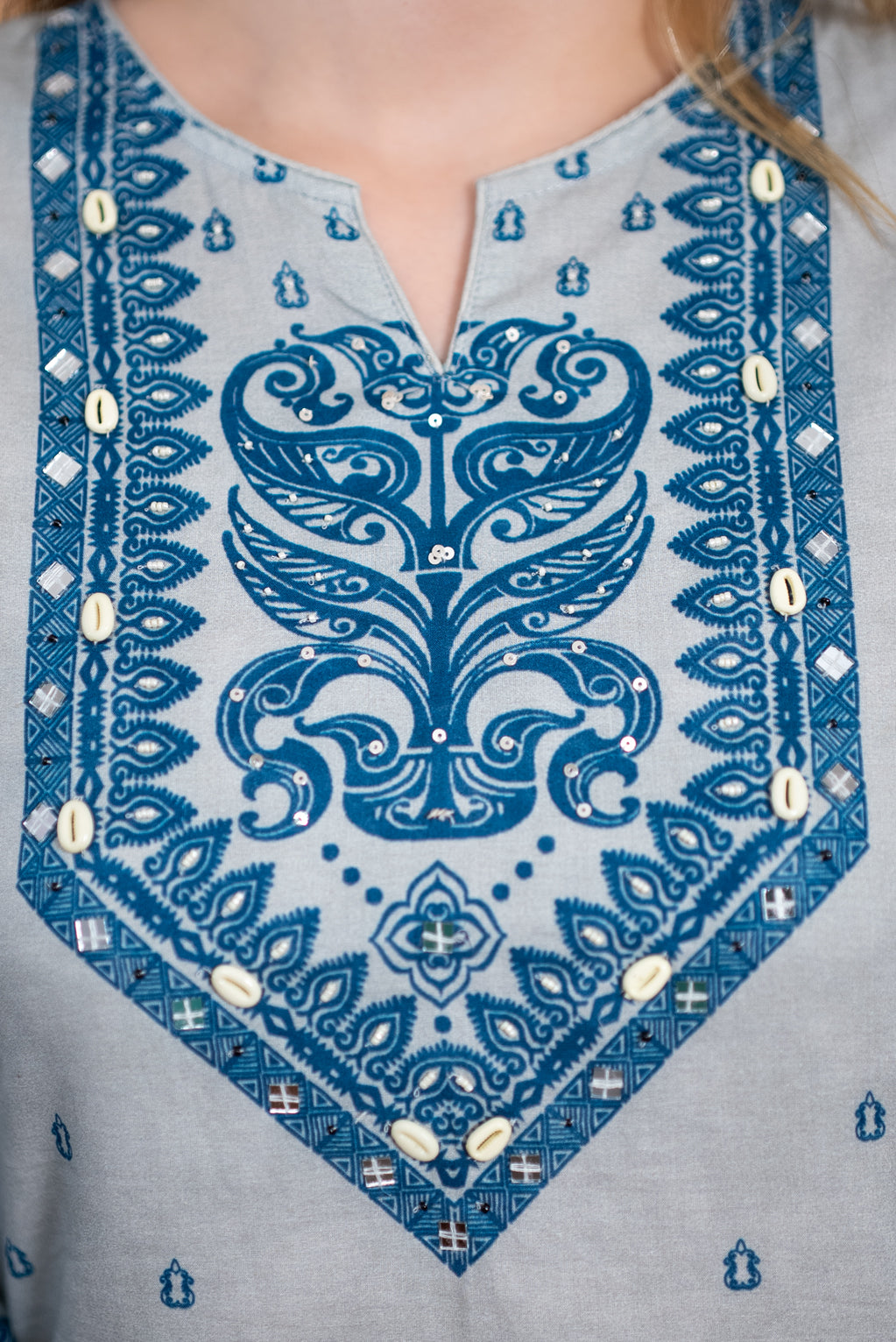 Blue Pure Cotton Straight Suit Set