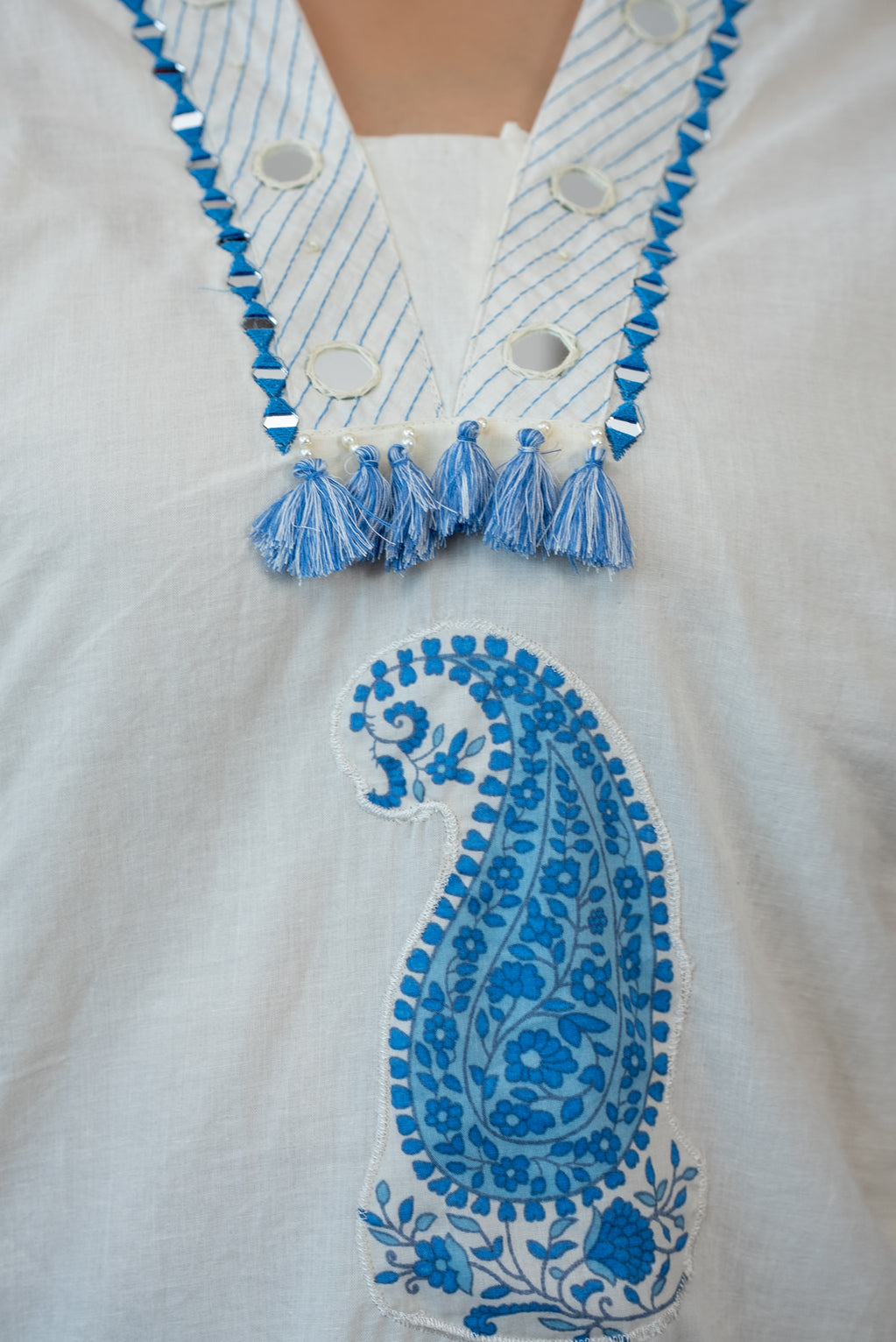White and Blue Paisley Print Suit Set
