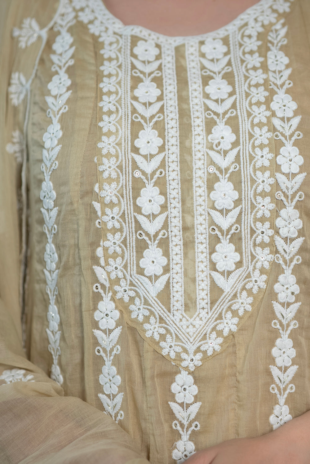 Beige Mul Cotton Kurta Set