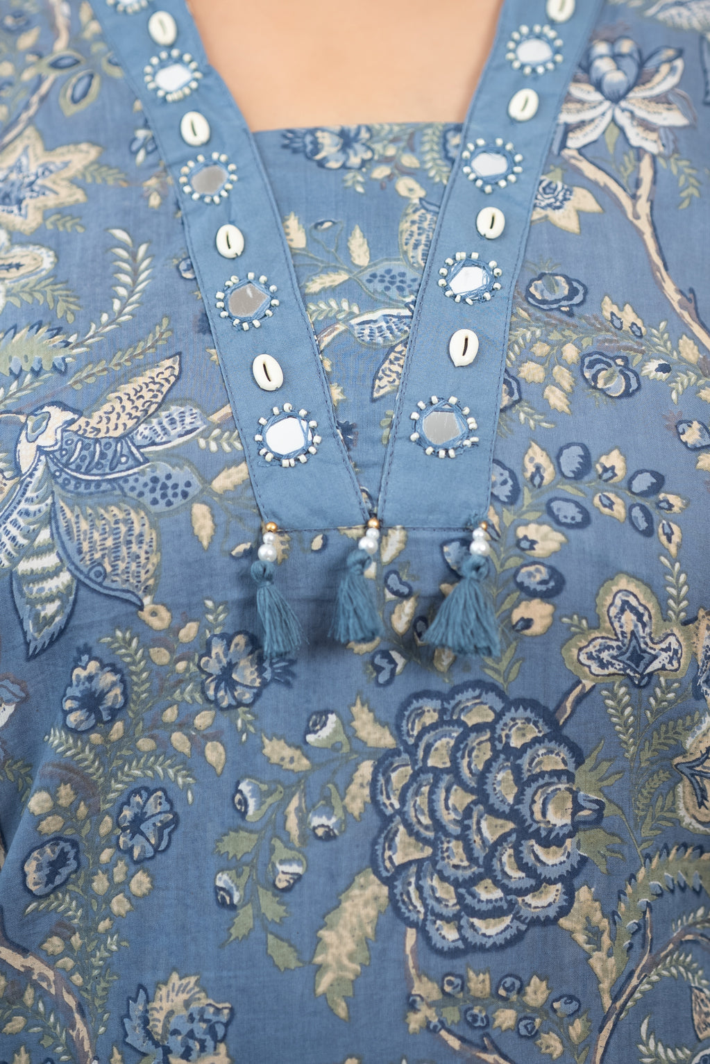 Steel Blue Floral Kurta Set