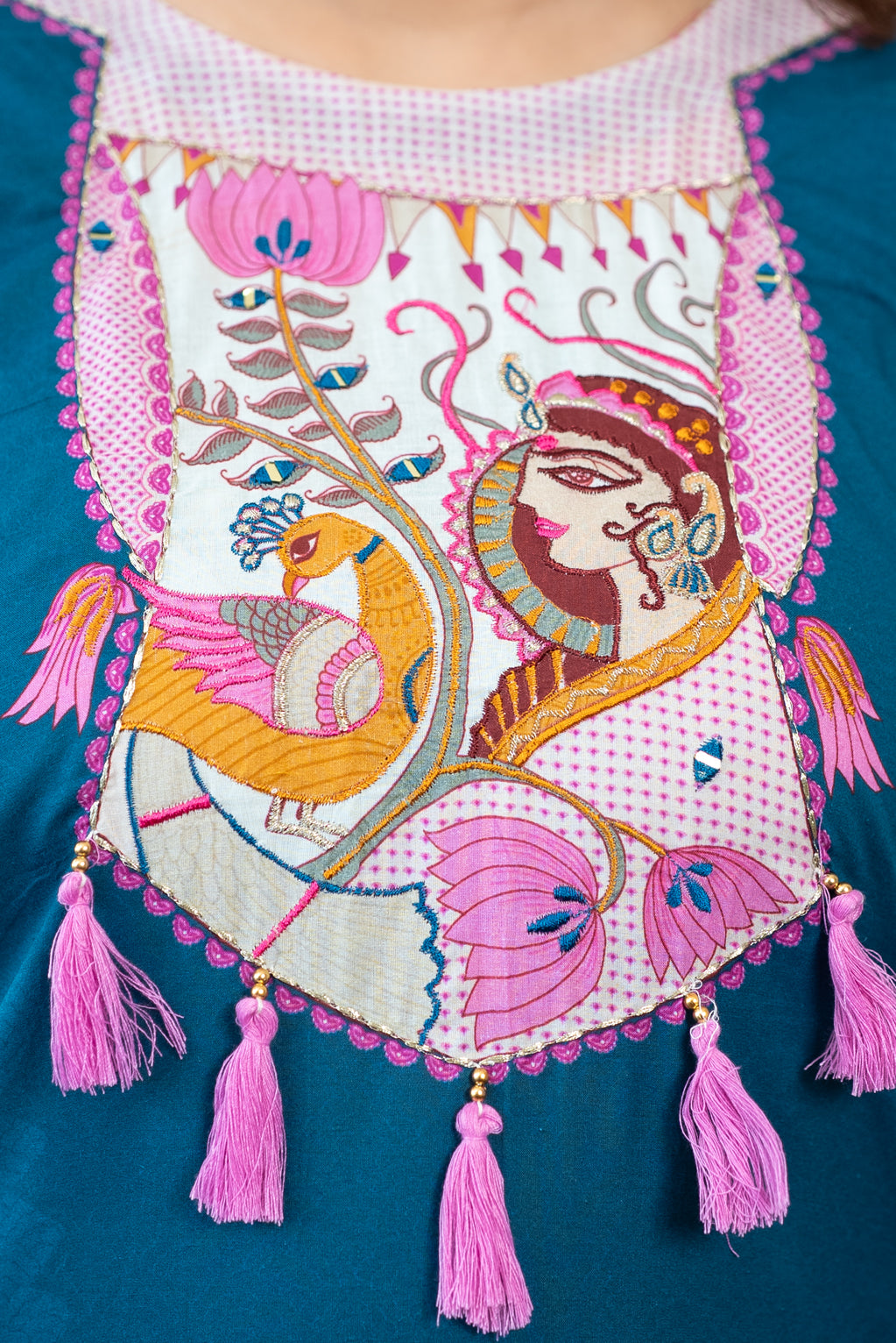 Teal Madhubani Art Kurta Set