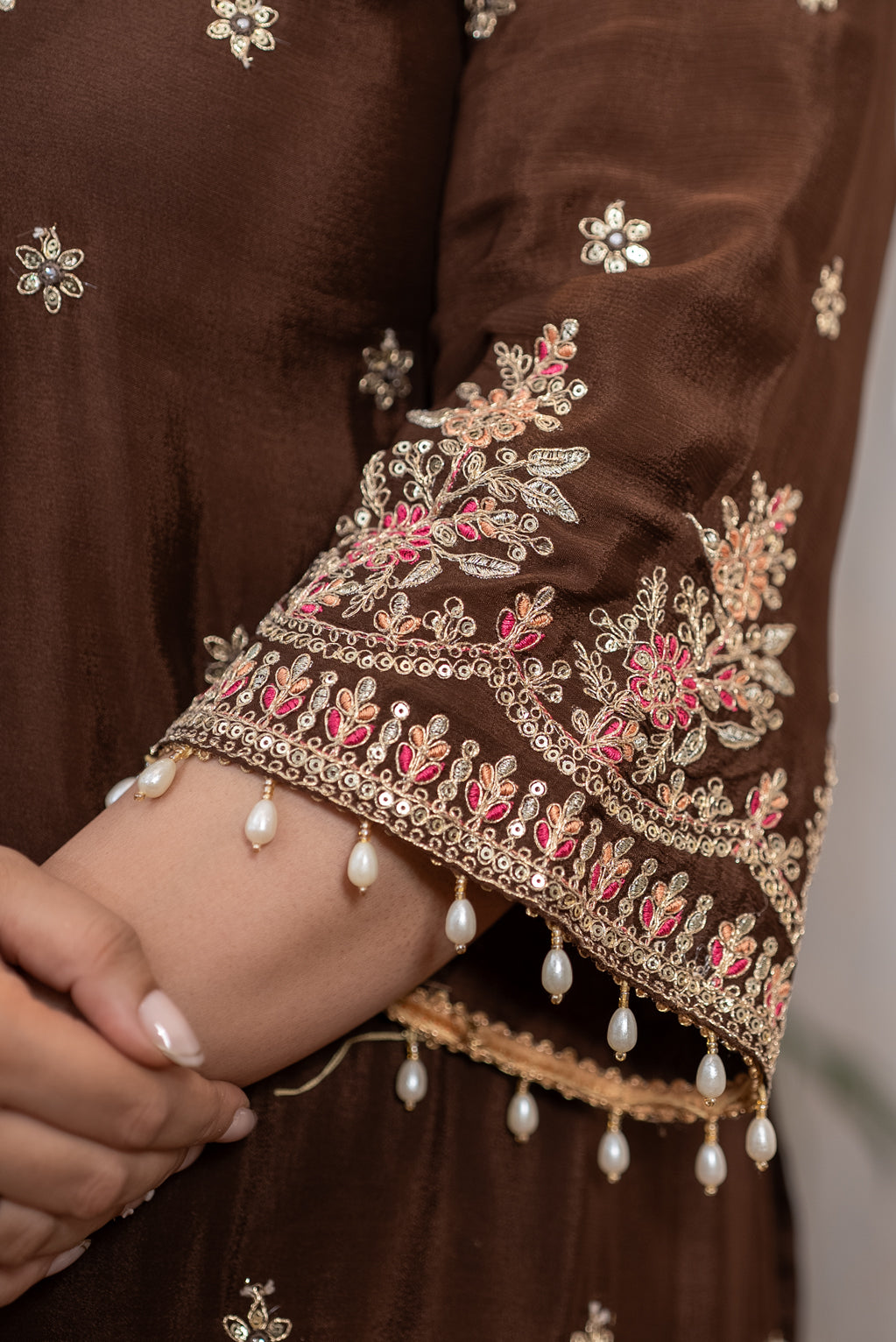 Chocolate Brown Embroidered Suit Set
