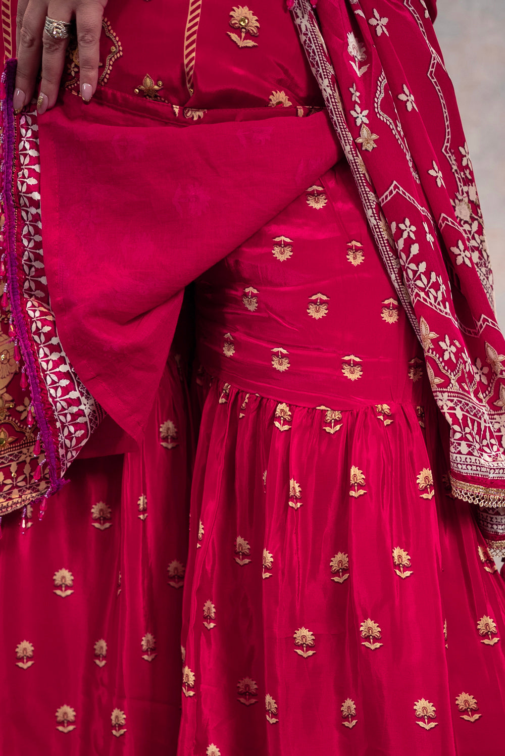 Red Crepe Sharara Set