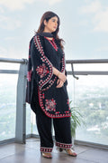 Black Red Bell-Sleeve Embroidered Suit Set