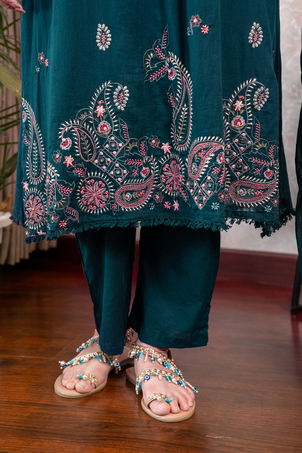 Teal Handwork Paisley Suit Set