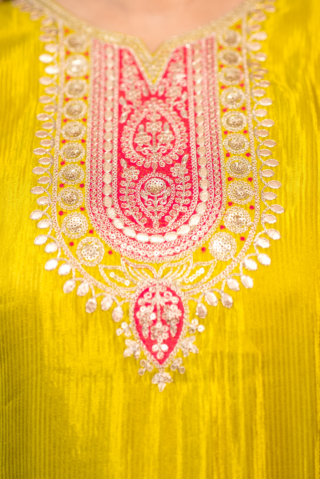 Yellow Silk Embroidered Suit Set
