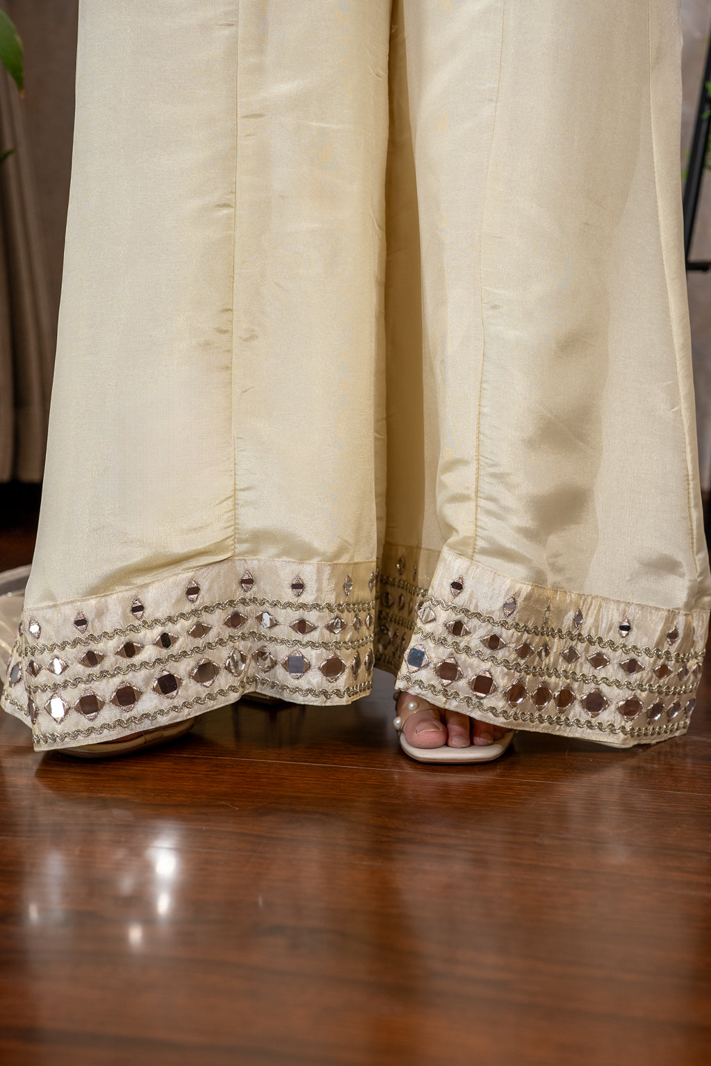 Cream Mirror Work Palazzo Set