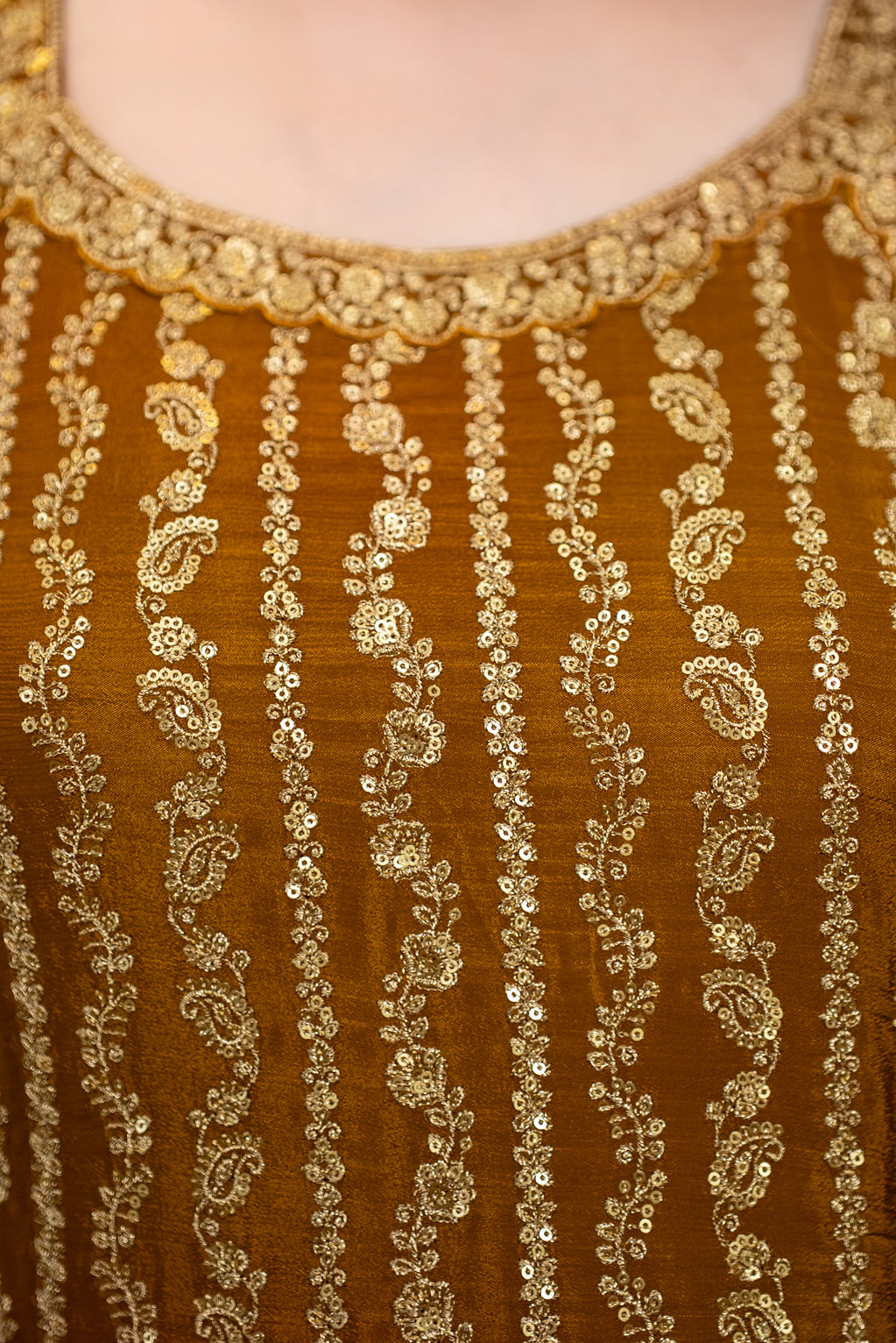 Gold Pearl Drop Sharara Suit Set