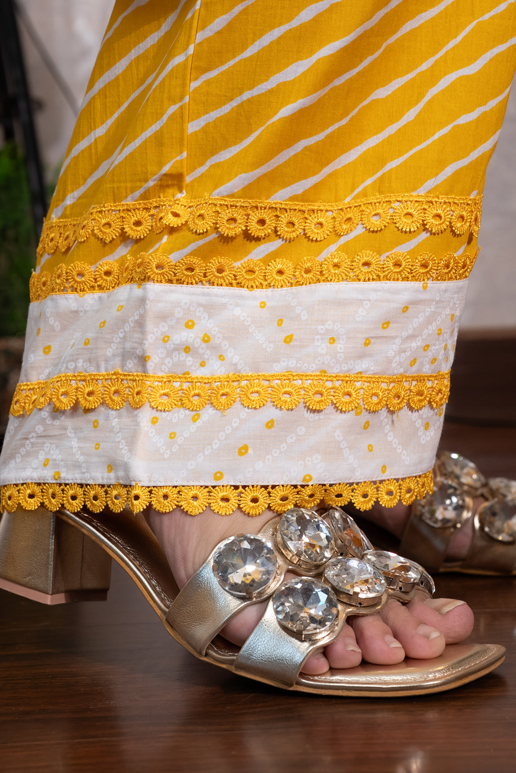 White & Yellow Embroidered Farshi Suit Set