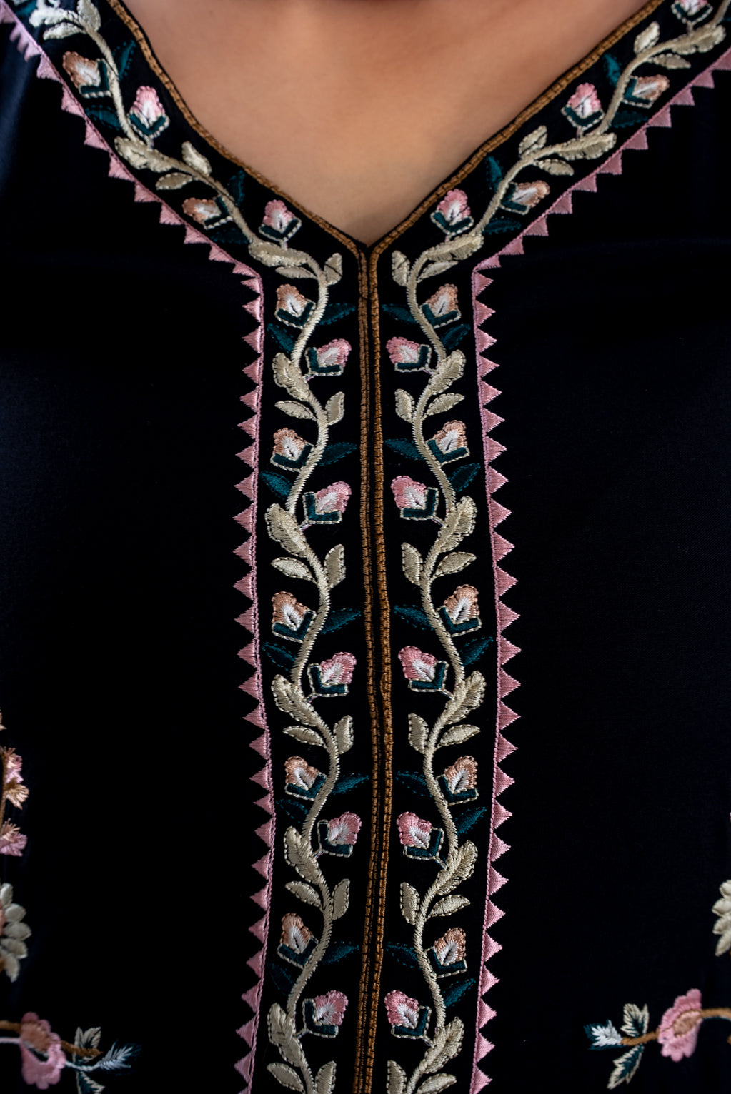 Midnight Blossom Embroidered Suit Set