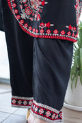 Black Red Bell-Sleeve Embroidered Suit Set