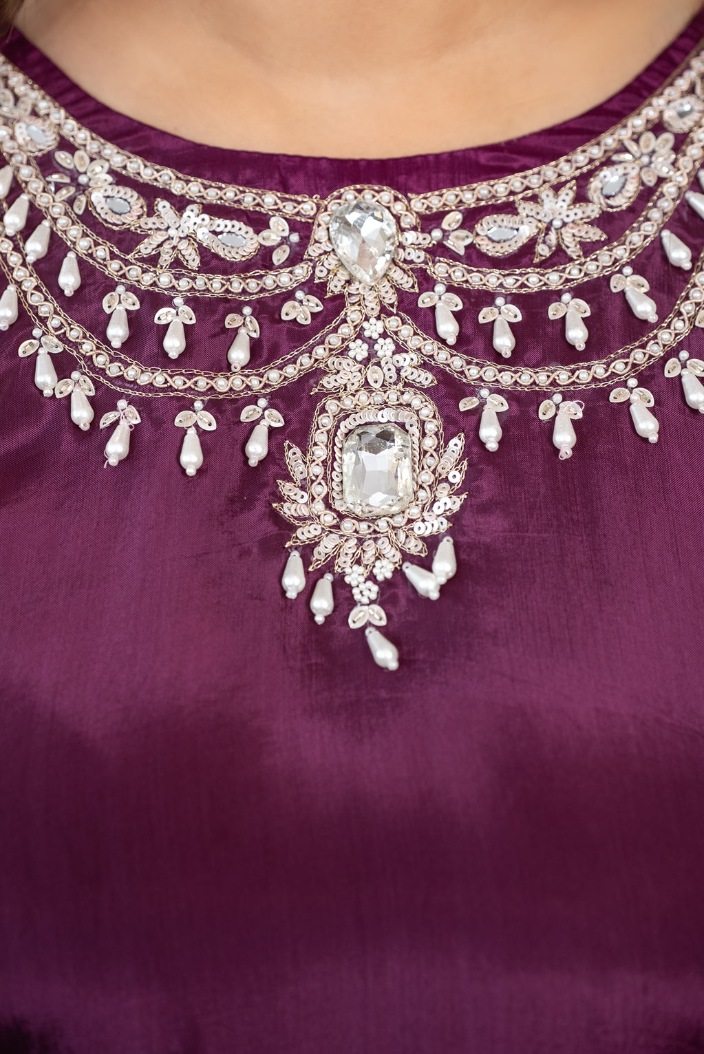 Wine Embroidered Suit Set