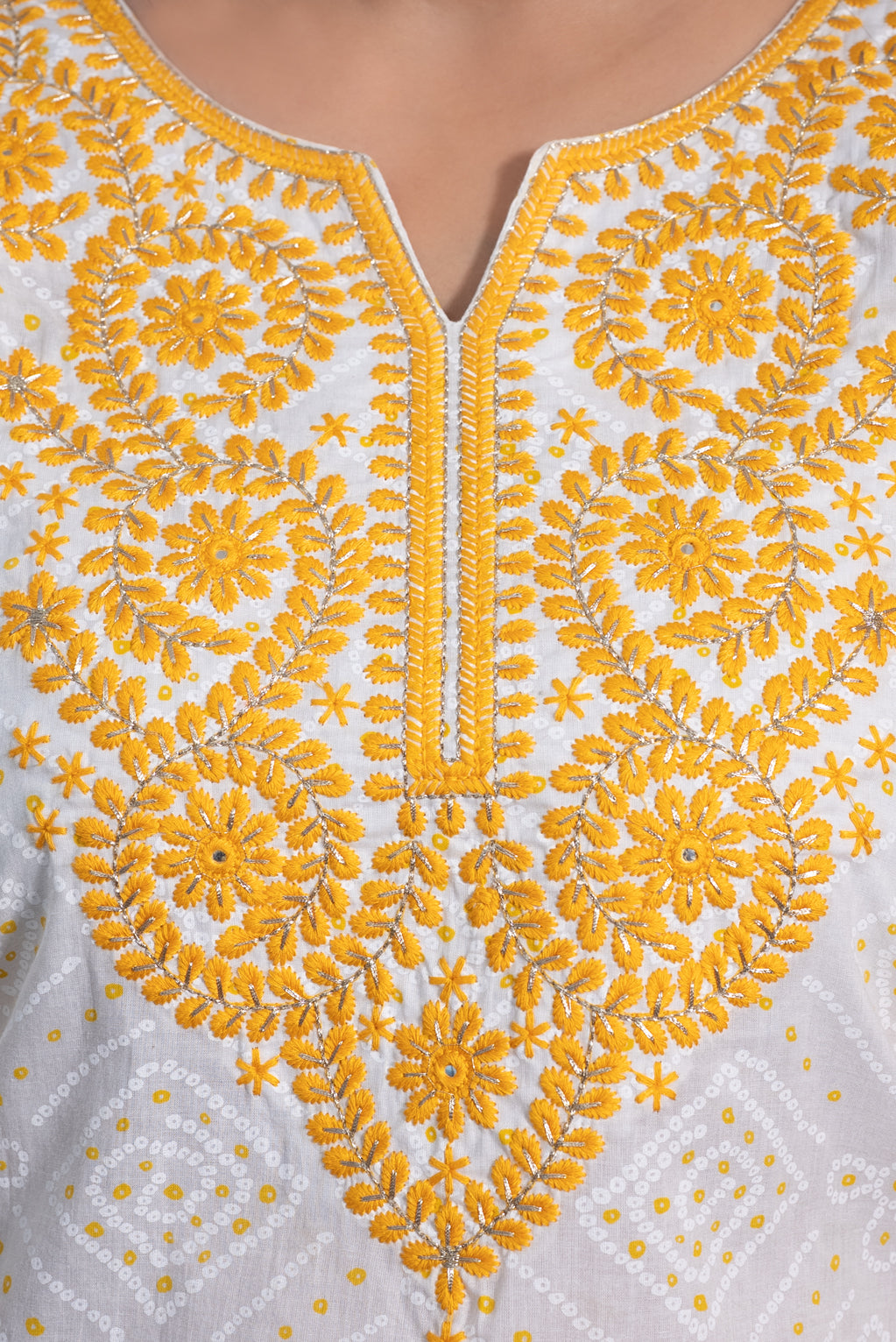 White & Yellow Embroidered Farshi Suit Set