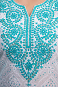White & Aqua Embroidered Farshi Suit Set