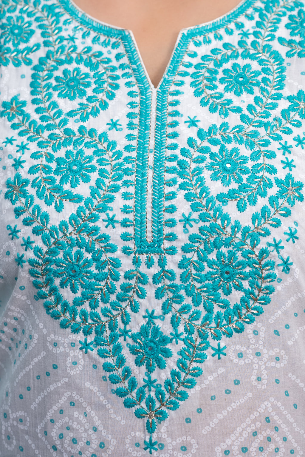 White & Aqua Embroidered Farshi Suit Set